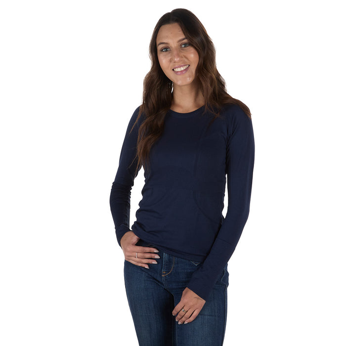The Tackhack Women's Navy Equestrian Long Sleeve Tech Tee Shirt