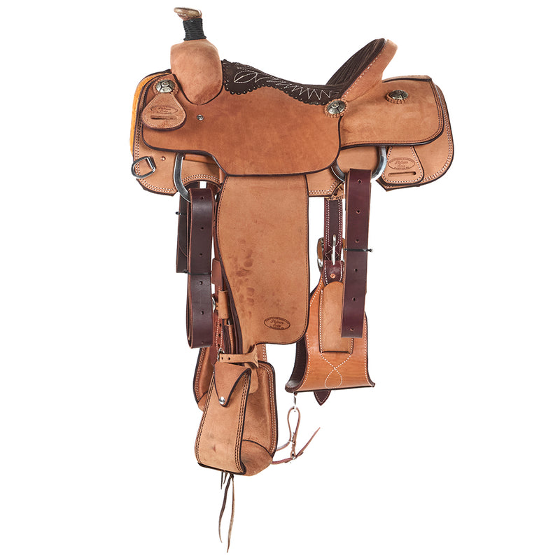 Trent Ward 14in Roughout Platinum Calf Roper with Chocolate Quilted Seat
