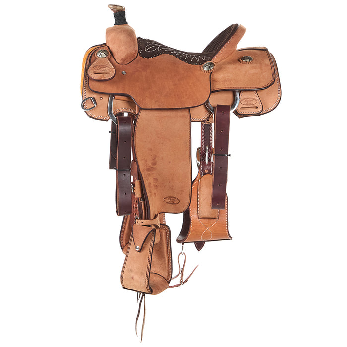 Trent Ward 14in Roughout Platinum Calf Roper with Chocolate Quilted Seat