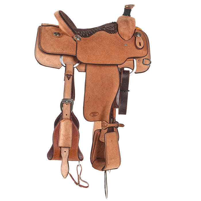 Trent Ward 14in Roughout Platinum Calf Roper with Chocolate Quilted Seat