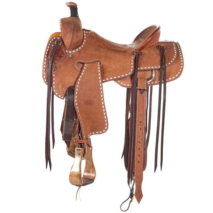 Trent Ward Roughout with White Buckstitch Seat Rig Ranch Saddle