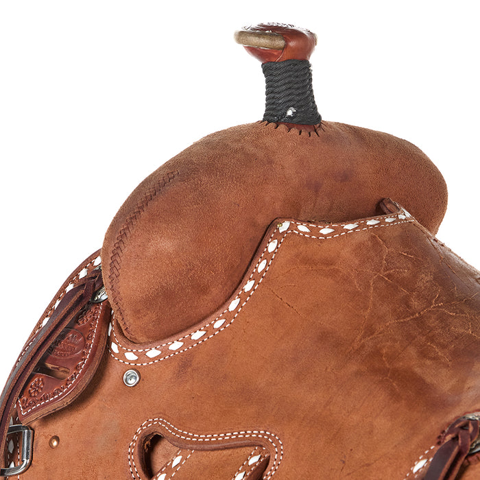 Trent Ward Roughout with White Buckstitch Seat Rig Ranch Saddle