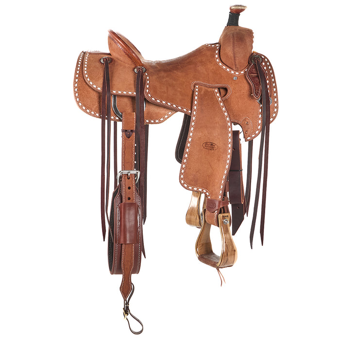 Trent Ward Roughout with White Buckstitch Seat Rig Ranch Saddle