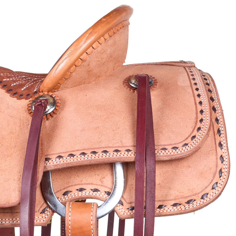 Trent Ward 14.5in Natural Buckstitch Border Pencil Roll Team Roping Saddle