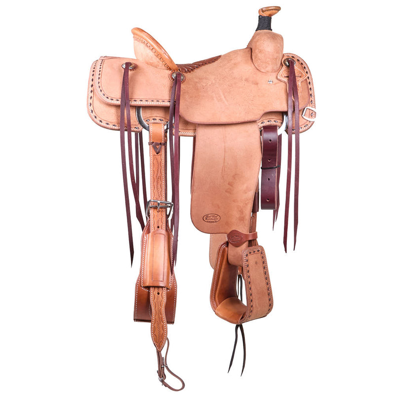 Trent Ward 14.5in Natural Buckstitch Border Pencil Roll Team Roping Saddle
