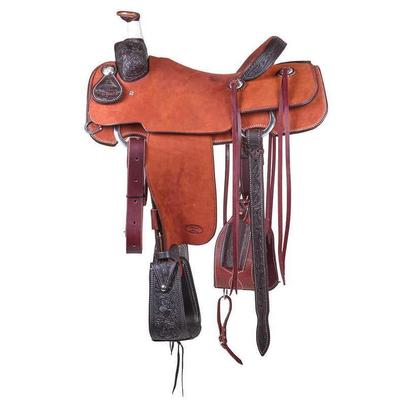 Trent Ward 15in Russet 1/8 Tooled Two Toned Team Roping Saddle