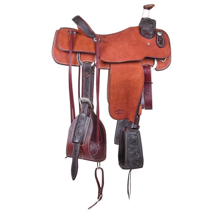 Trent Ward 15in Russet 1/8 Tooled Two Toned Team Roping Saddle