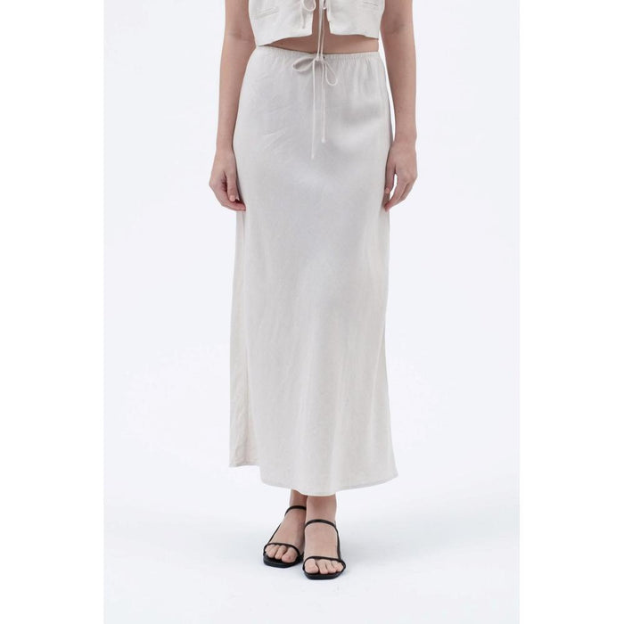 Blu Pepper Natural High Waist Front Tie Midi Skirt