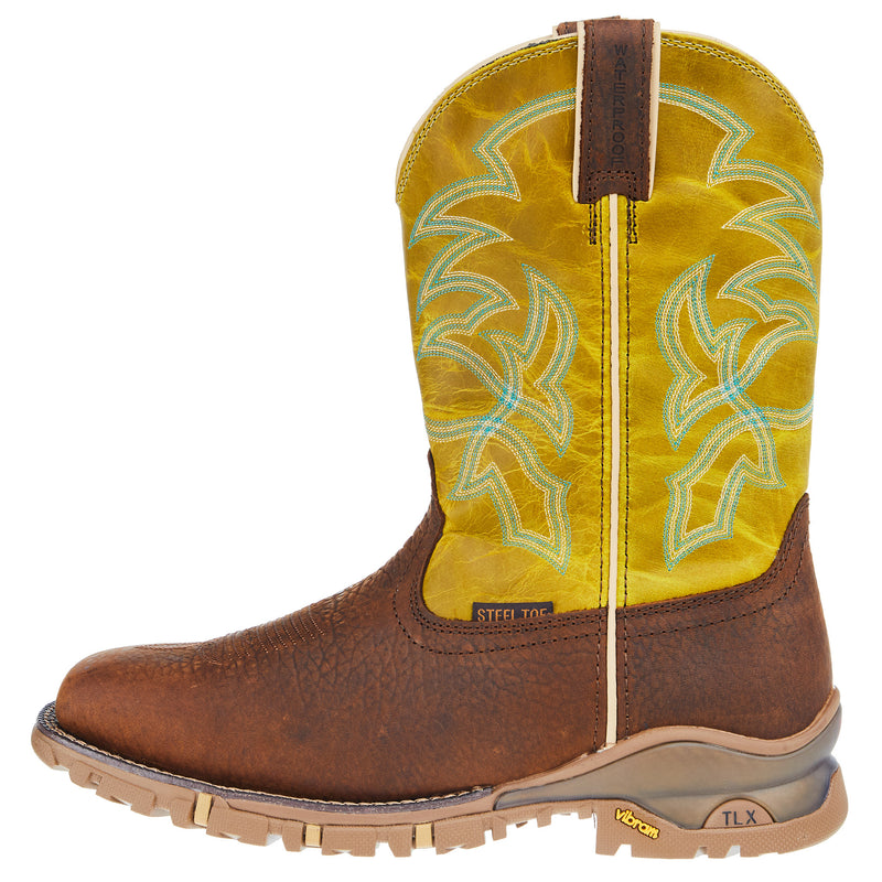 Tony Lama Mens TLX Roustabout Walnut 11 In Brown Top Waterproof Square Steel Toe Boot