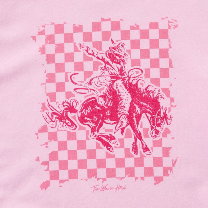 The Whole Herd Youthr Pink Checker Bronc Tee