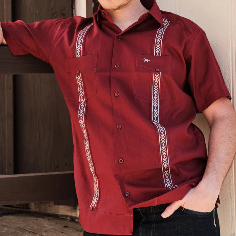 Texas Standard Guayabera Libra Maroon Shirt