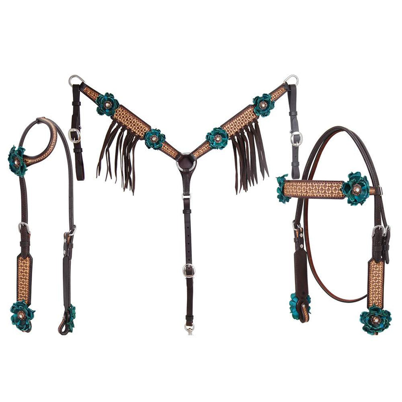Circle Y Saddlery NRS by Vintage Turquoise Flower Single Ear Headstall