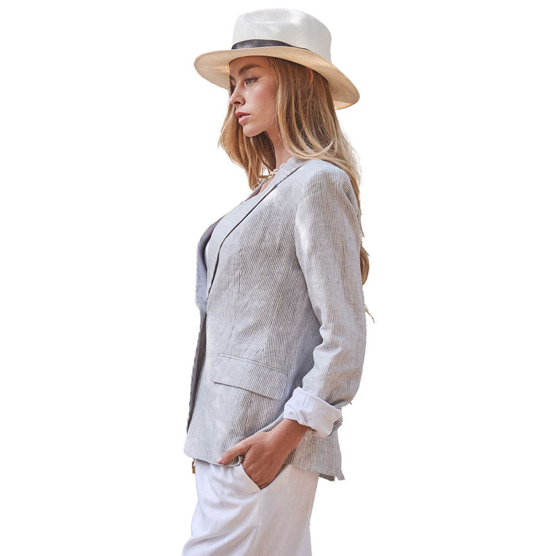 Trend:Notes Women's Light Blue Portside Linen Blazer