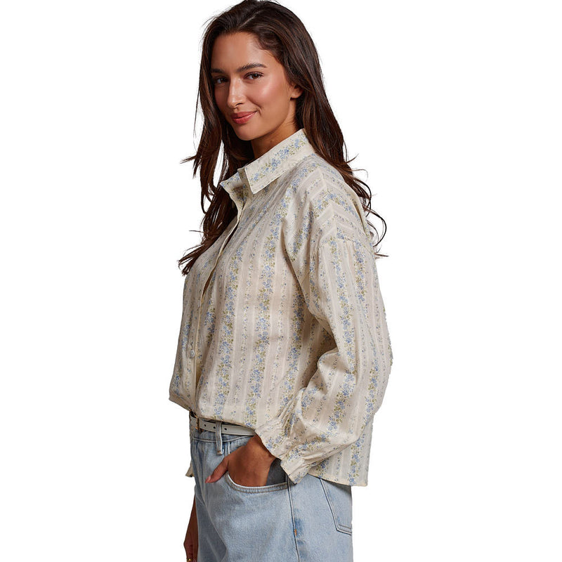 Trend:Notes Women's Cream Blossom Whisper Stripe Blouse