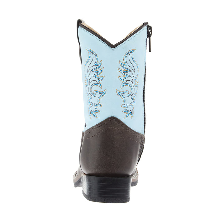 Old West Toddler Dark Brown Square Toe with Sky Blue Shaft Boot
