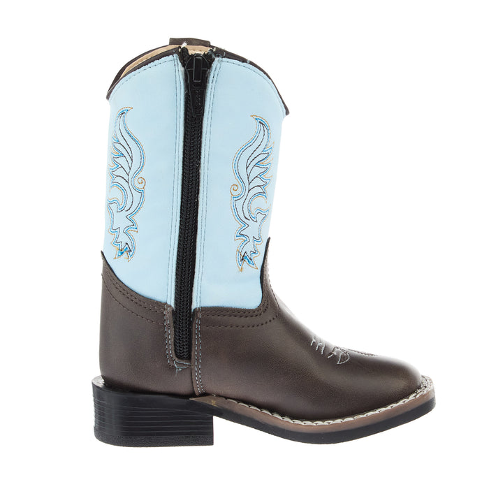 Old West Toddler Dark Brown Square Toe with Sky Blue Shaft Boot