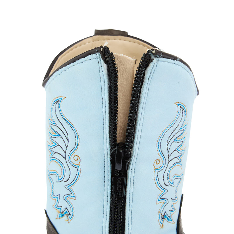 Old West Toddler Dark Brown Square Toe with Sky Blue Shaft Boot