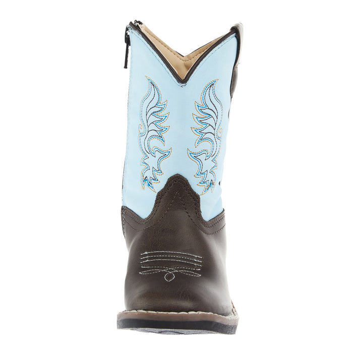 Old West Toddler Dark Brown Square Toe with Sky Blue Shaft Boot