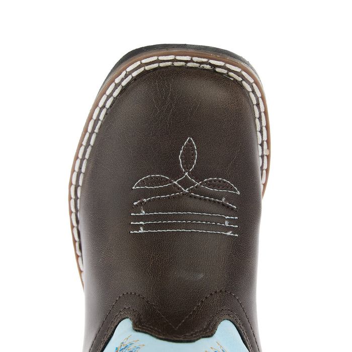 Old West Toddler Dark Brown Square Toe with Sky Blue Shaft Boot