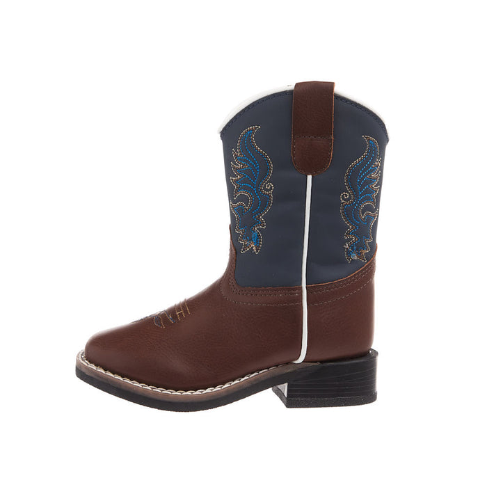 Old West Toddler's Brown Foot and Midnight Blue Shaft Square Toe Boot