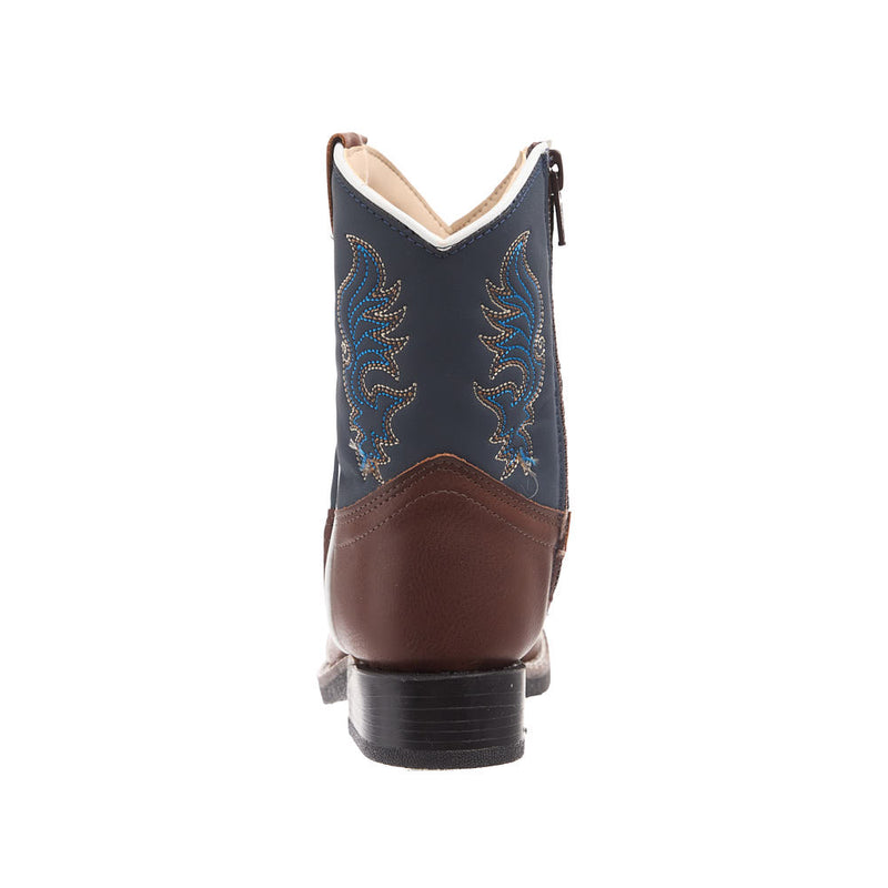 Old West Toddler's Brown Foot and Midnight Blue Shaft Square Toe Boot