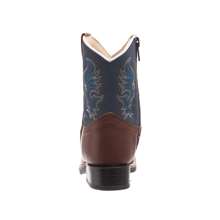 Old West Toddler's Brown Foot and Midnight Blue Shaft Square Toe Boot