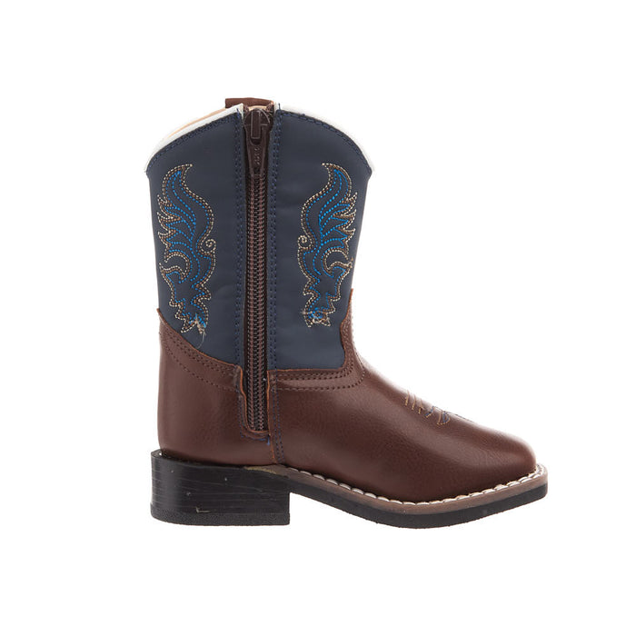 Old West Toddler's Brown Foot and Midnight Blue Shaft Square Toe Boot