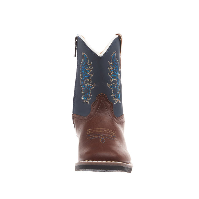 Old West Toddler's Brown Foot and Midnight Blue Shaft Square Toe Boot
