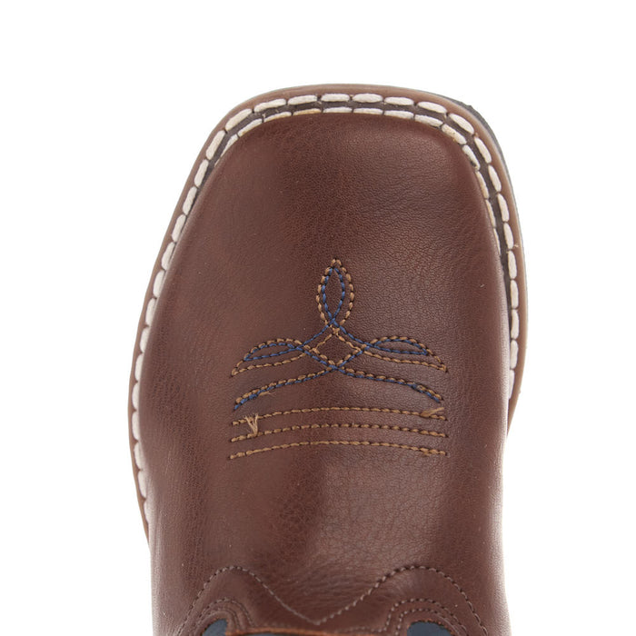 Old West Toddler's Brown Foot and Midnight Blue Shaft Square Toe Boot