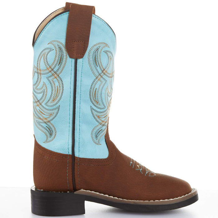 Old West Children's Brown Foot Teal Top Cowboy Boot