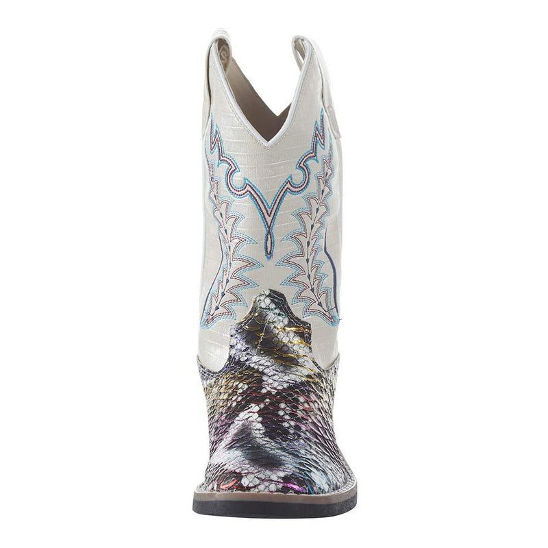 Old West Children's Multi Colored Snake Print Cream Shaft Boot