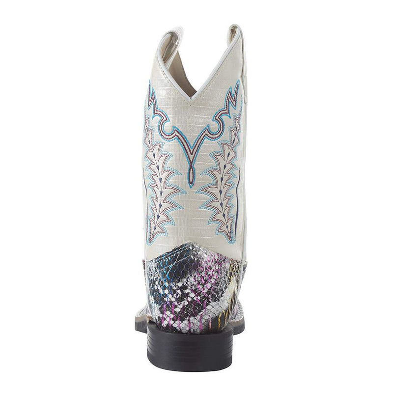 Old West Children's Multi Colored Snake Print Cream Shaft Boot