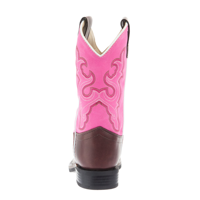 Old West Childrens Dark Brown Square Toe with Pink Shaft Boot