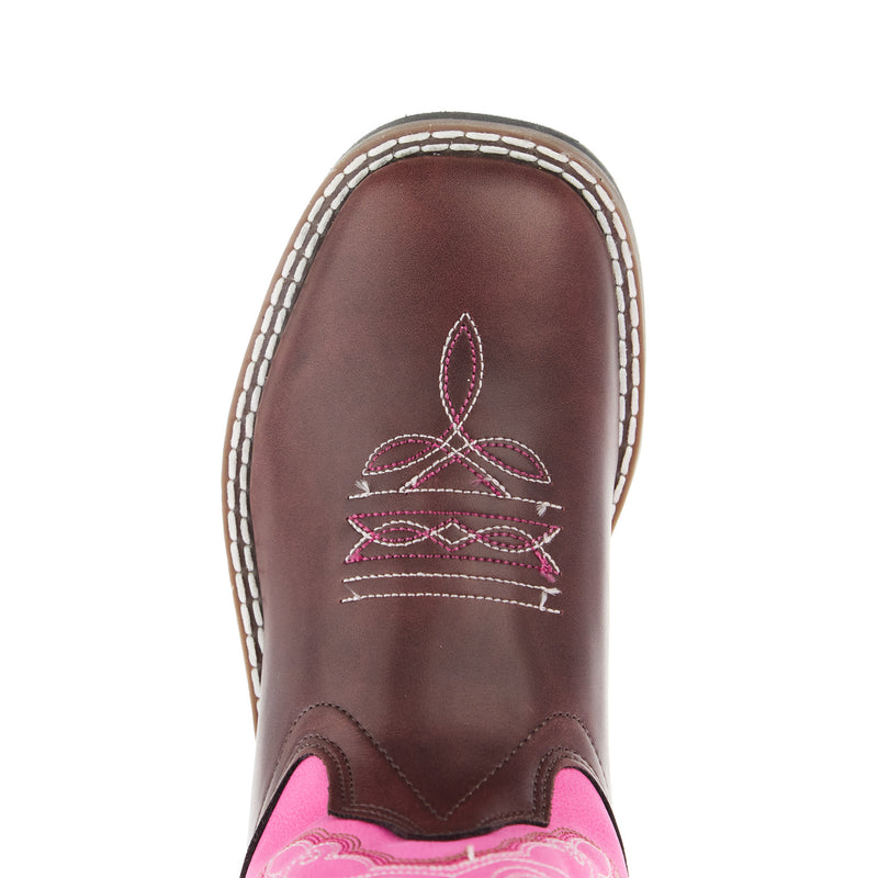 Old West Childrens Dark Brown Square Toe with Pink Shaft Boot
