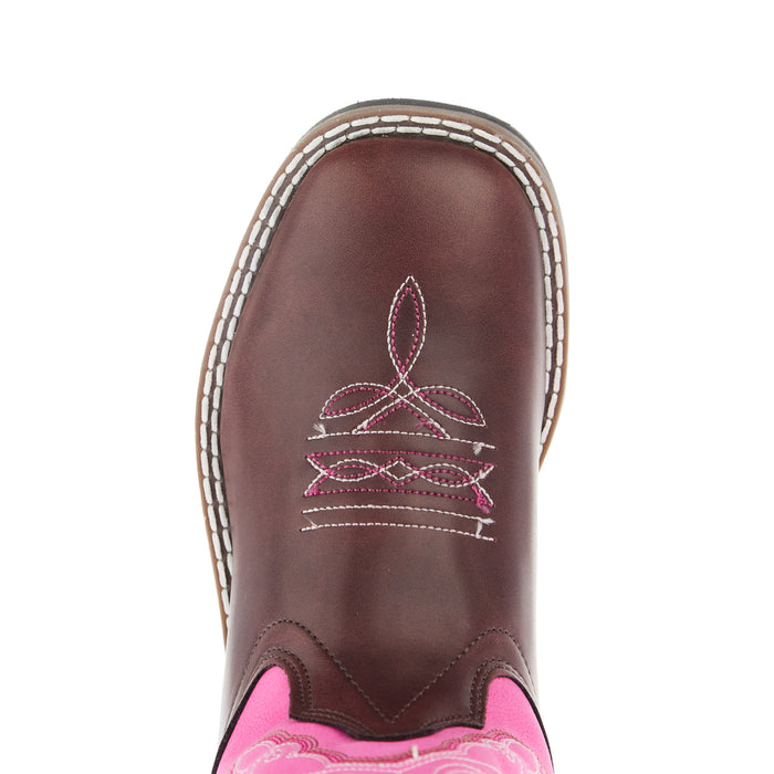 Old West Childrens Dark Brown Square Toe with Pink Shaft Boot