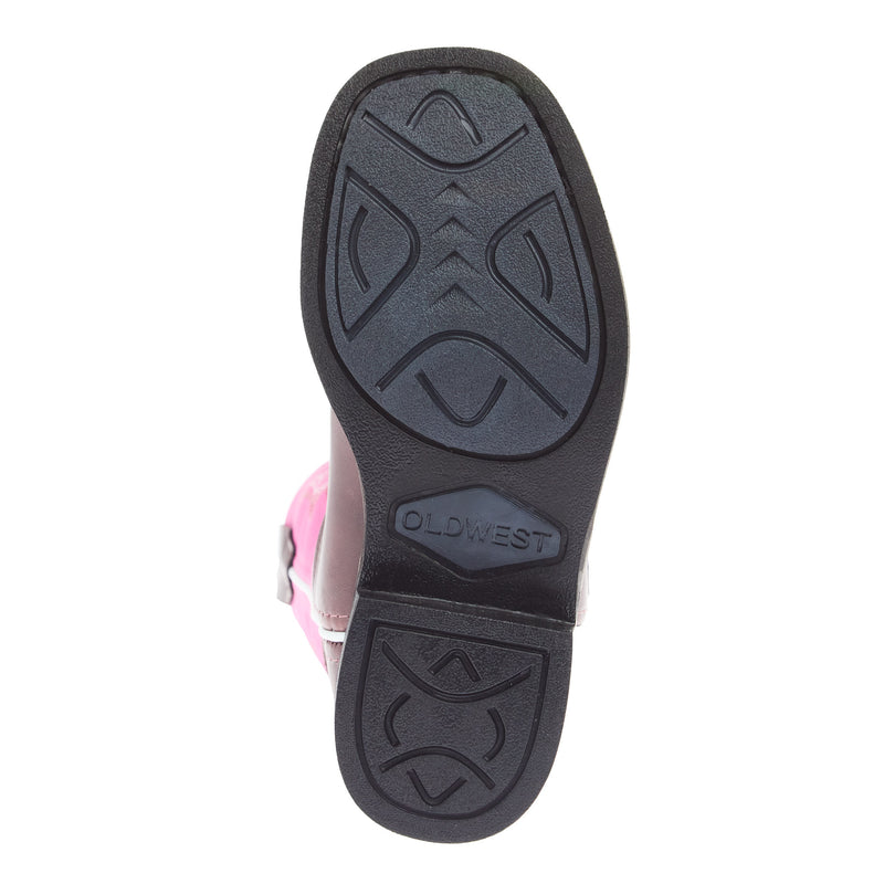 Old West Childrens Dark Brown Square Toe with Pink Shaft Boot