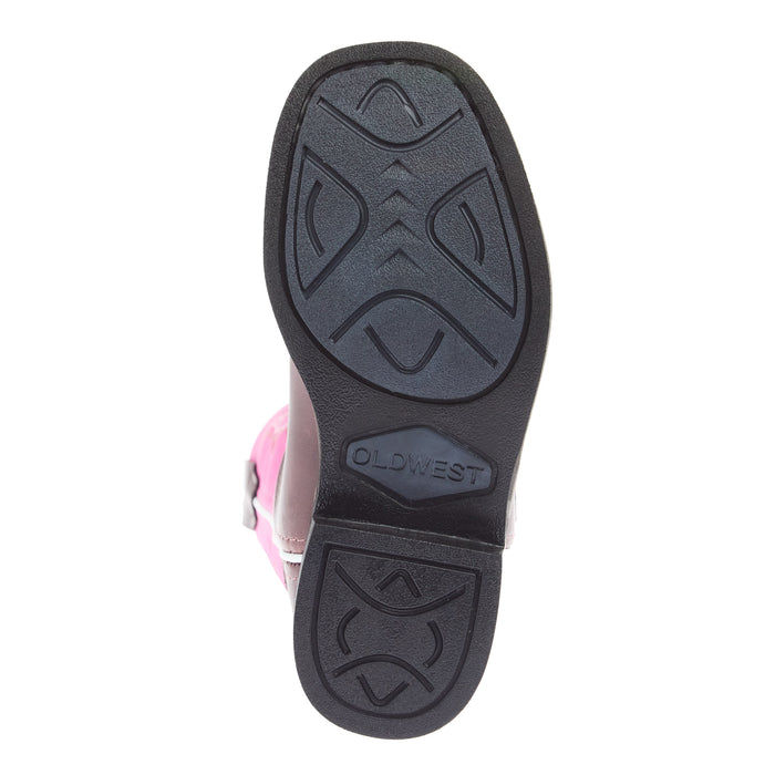 Old West Childrens Dark Brown Square Toe with Pink Shaft Boot