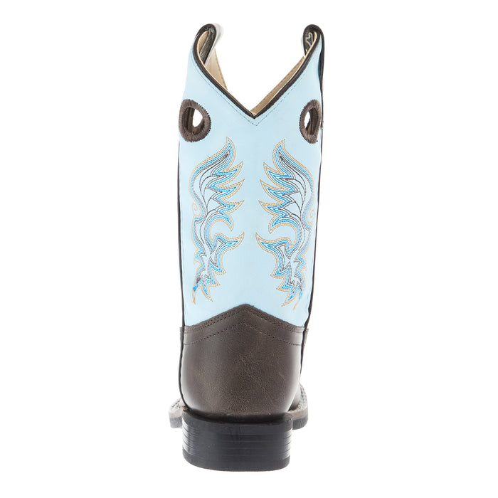 Old West Childrens Dark Brown Square Toe with Sky Blue Shaft Boot