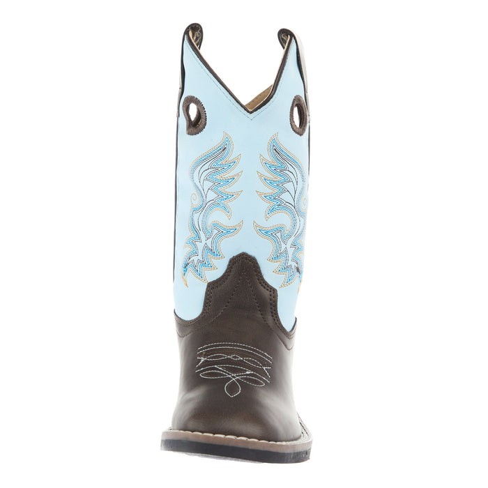 Old West Childrens Dark Brown Square Toe with Sky Blue Shaft Boot