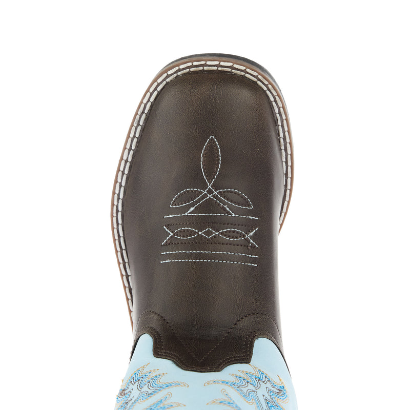 Old West Childrens Dark Brown Square Toe with Sky Blue Shaft Boot