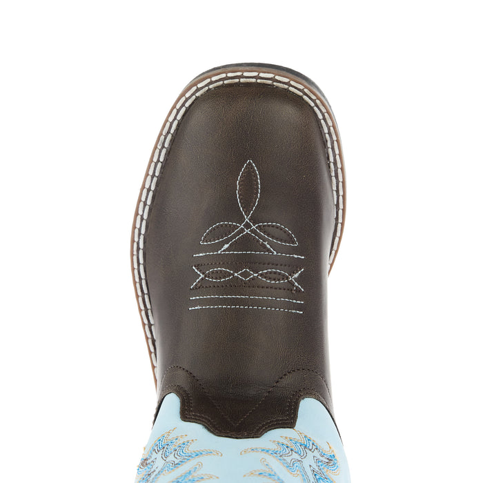 Old West Childrens Dark Brown Square Toe with Sky Blue Shaft Boot