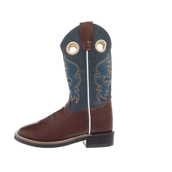 Old West Youth Brown Foot and Midnight Blue Shaft Square Toe Boot