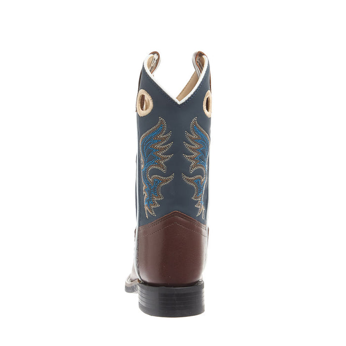Old West Youth Brown Foot and Midnight Blue Shaft Square Toe Boot