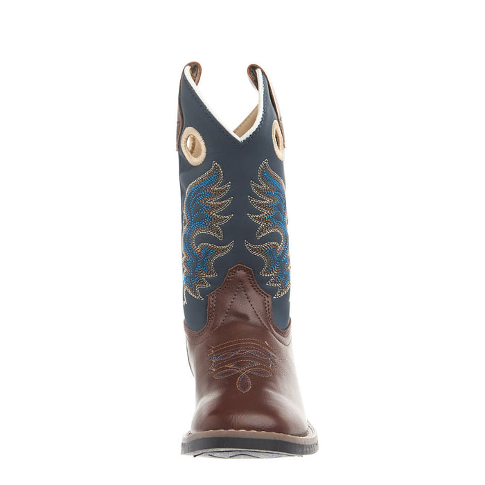 Old West Youth Brown Foot and Midnight Blue Shaft Square Toe Boot