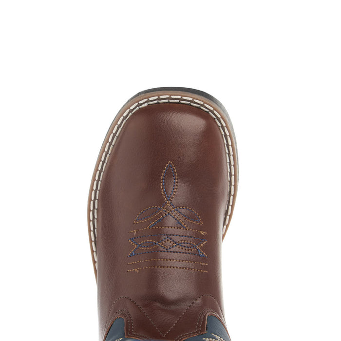 Old West Youth Brown Foot and Midnight Blue Shaft Square Toe Boot