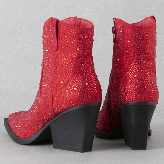 Very G Red Rhinestone Karen Booties