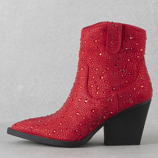 Very G Red Rhinestone Karen Booties