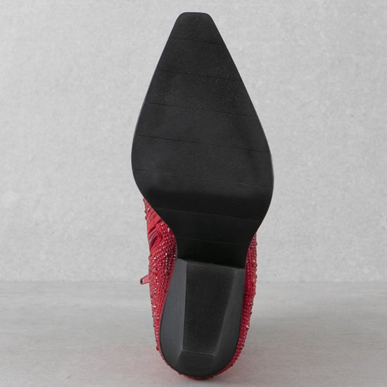 Very G Red Rhinestone Karen Booties