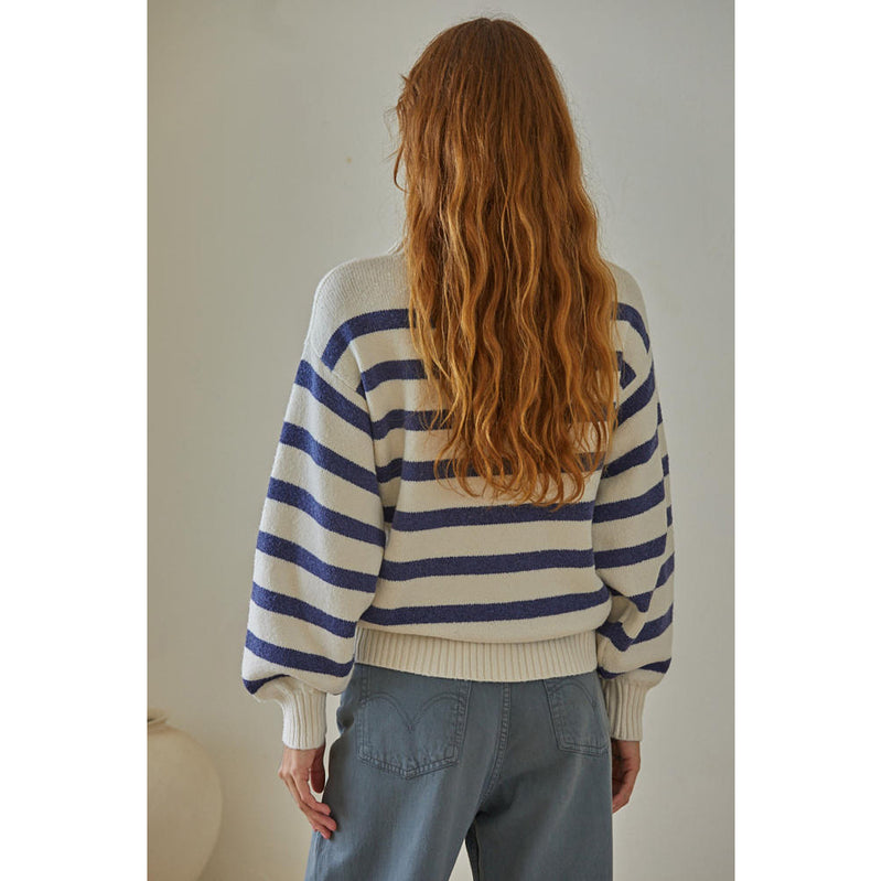 By Together Apparel Women's Davis Ivory and Blue Sweater