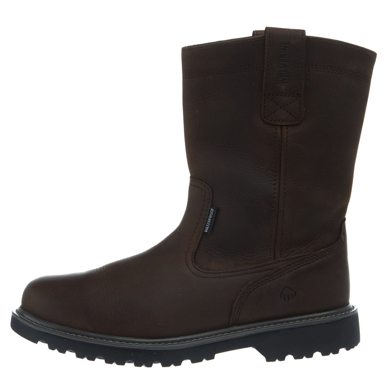 Wolverine Men`s Floorhand WP 10In Dark Brown Top Round Soft Toe Wellington Work Boot